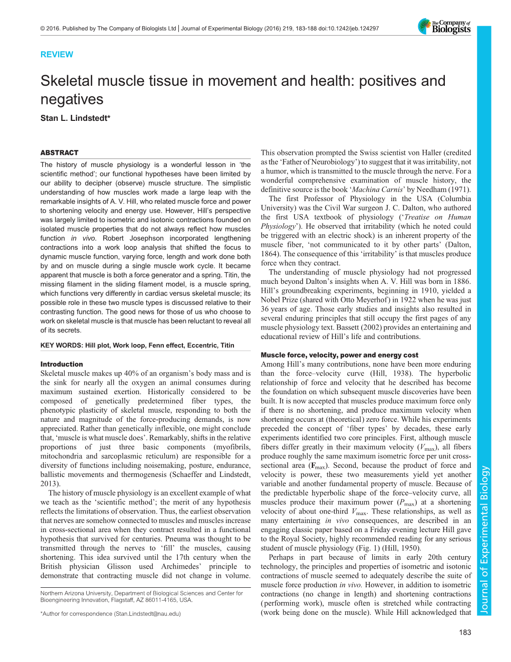 Skeletal Muscle Tissue in Movement and Health: Positives and Negatives Stan L