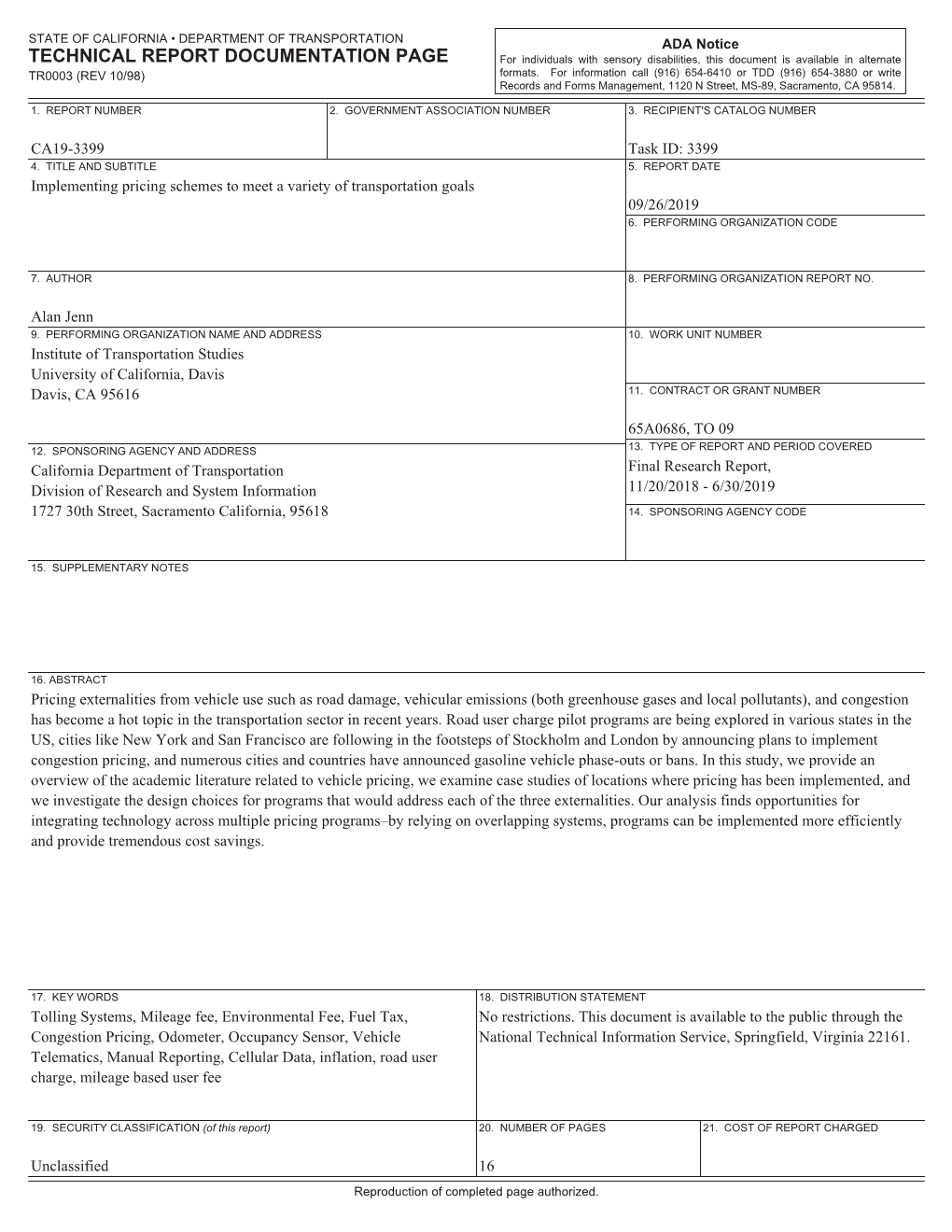 Implementing Pricing Schemes to Meet a Variety of Transportation Goals 09/26/2019 6