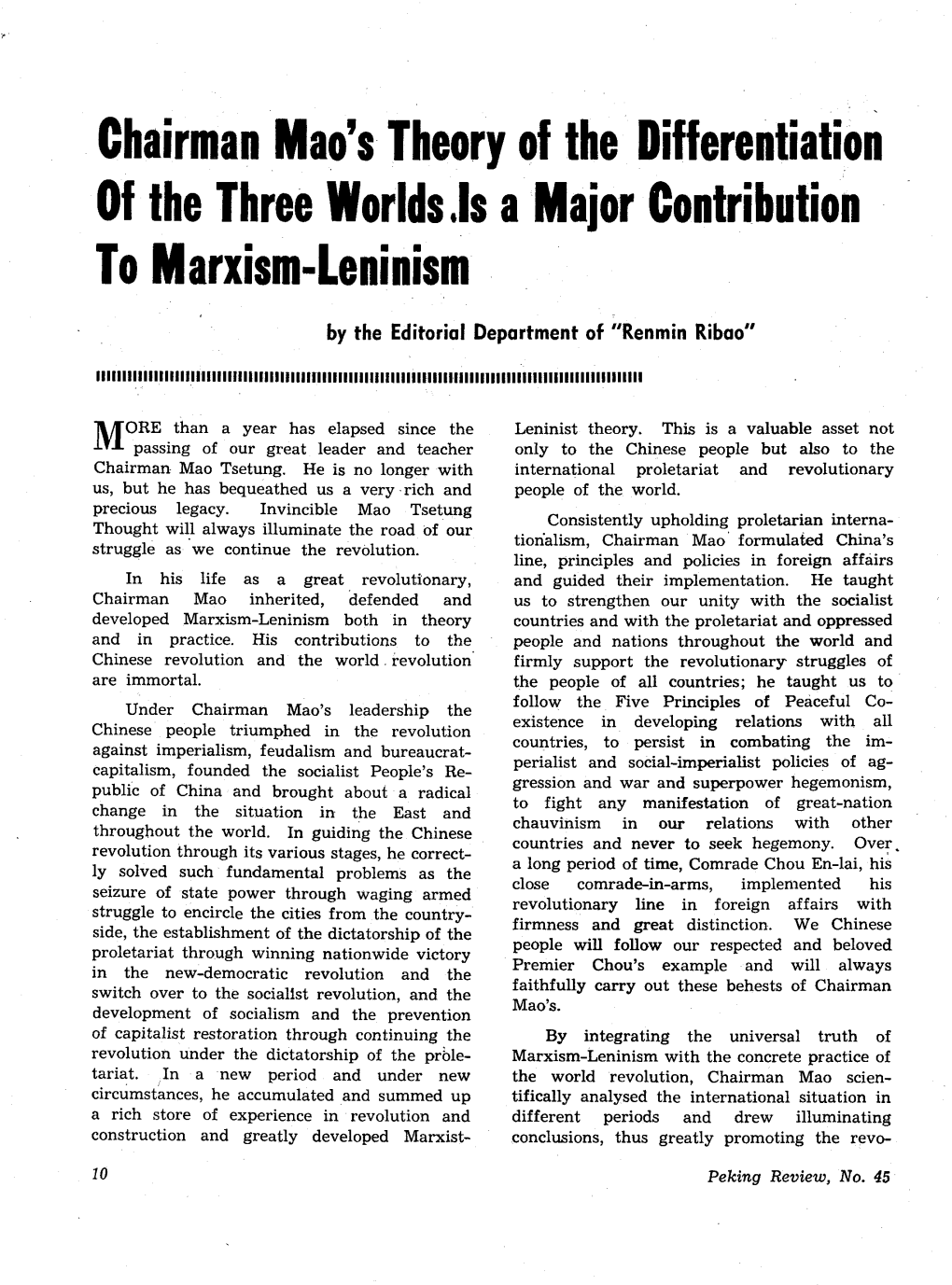 Ghairman Tlao's Theory of the Llifferentiation to Ilarxism-Leninism