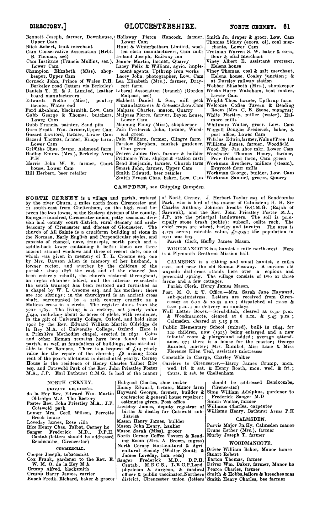 GLOUCESTERSHIRE. NOBT.B CIB.NEY, 61 Bennett Joseph, Farmer, Downhouse, R Holloway Pierce Hancock, Farmer, Smith Jn