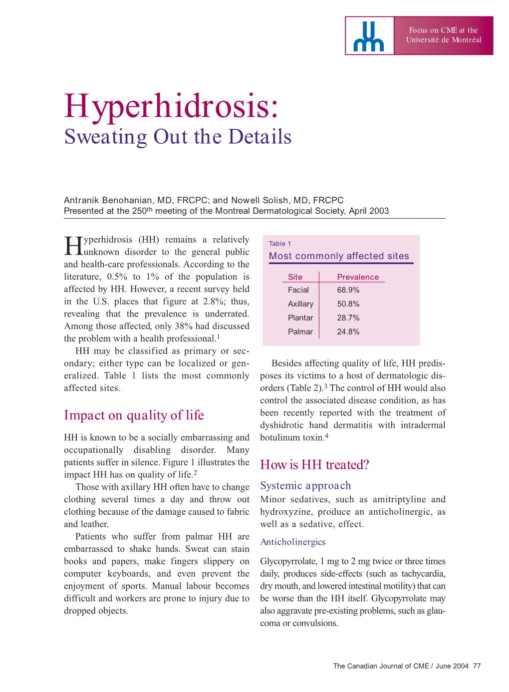 Hyperhidrosis: Sweating out the Details