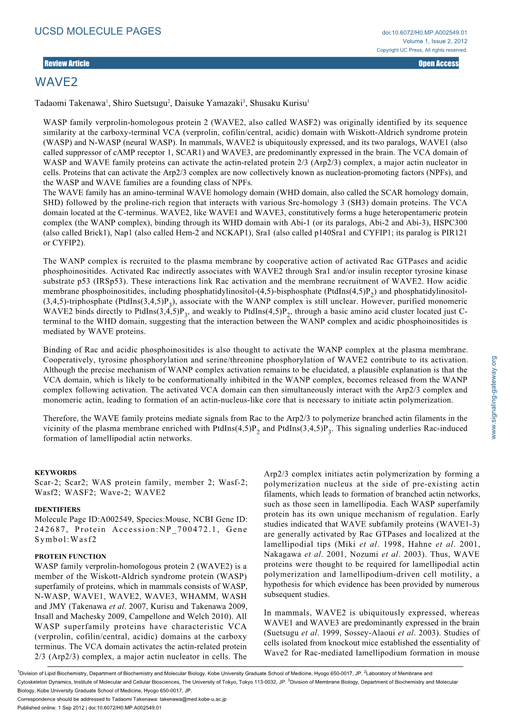 UCSD MOLECULE PAGES Doi:10.6072/H0.MP.A002549.01 Volume 1, Issue 2, 2012 Copyright UC Press, All Rights Reserved