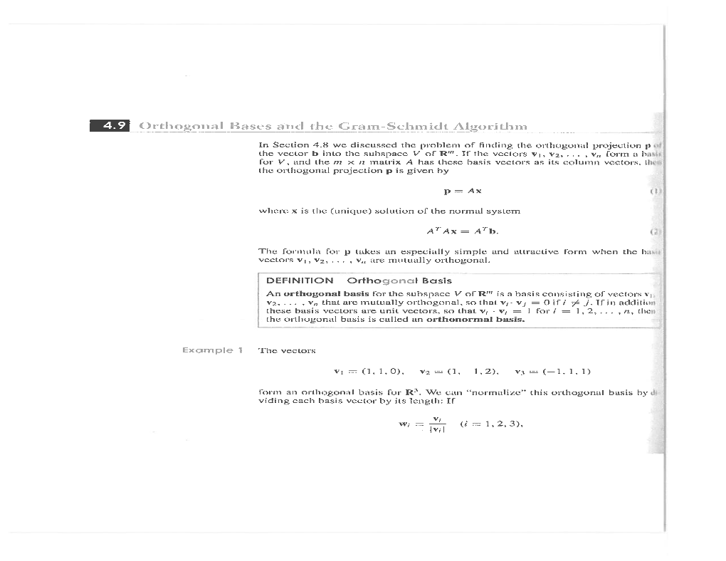 Orthogonal Bases and the -So in Section 4.8 We Discussed the Problem of Finding the Orthogonal Projection P