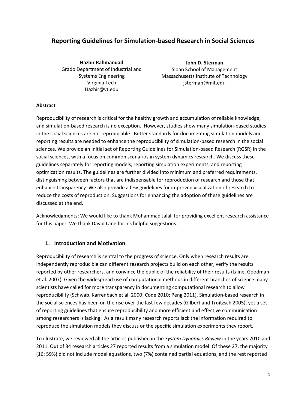 Reporting Guidelines for Simulation-Based Research in Social Sciences