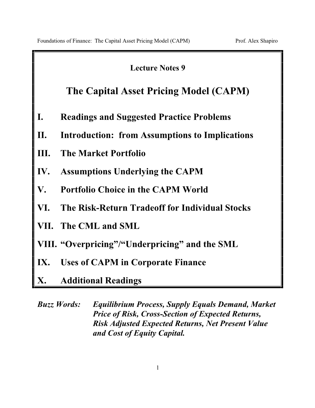The Capital Asset Pricing Model (CAPM) Prof
