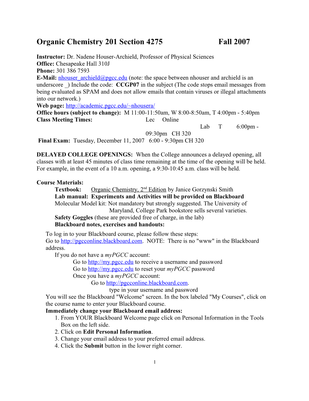 Organic Chemistry 201 Sections 4247