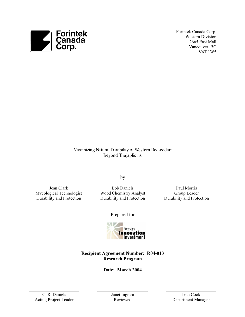 Western Red Cedar Report