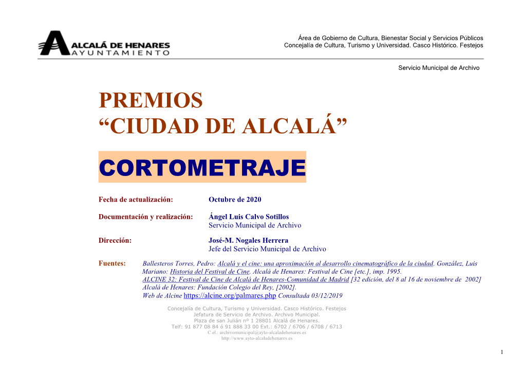 Premios Ciudad De Alcalá De Cortometraje