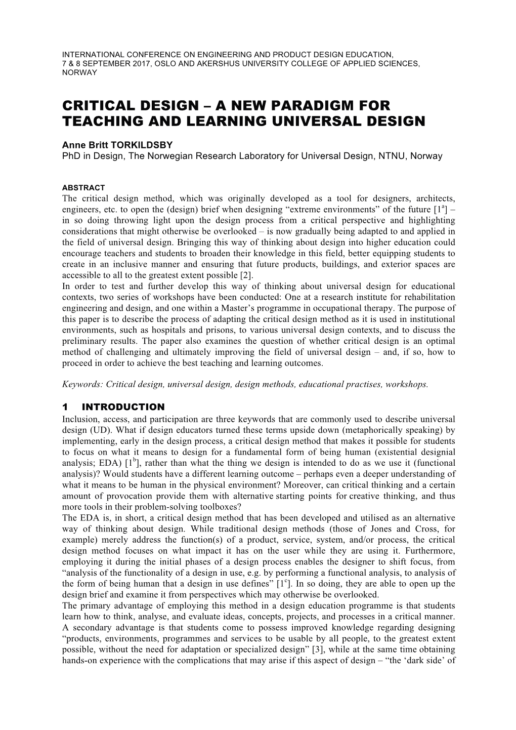 Critical Design – a New Paradigm for Teaching and Learning Universal Design