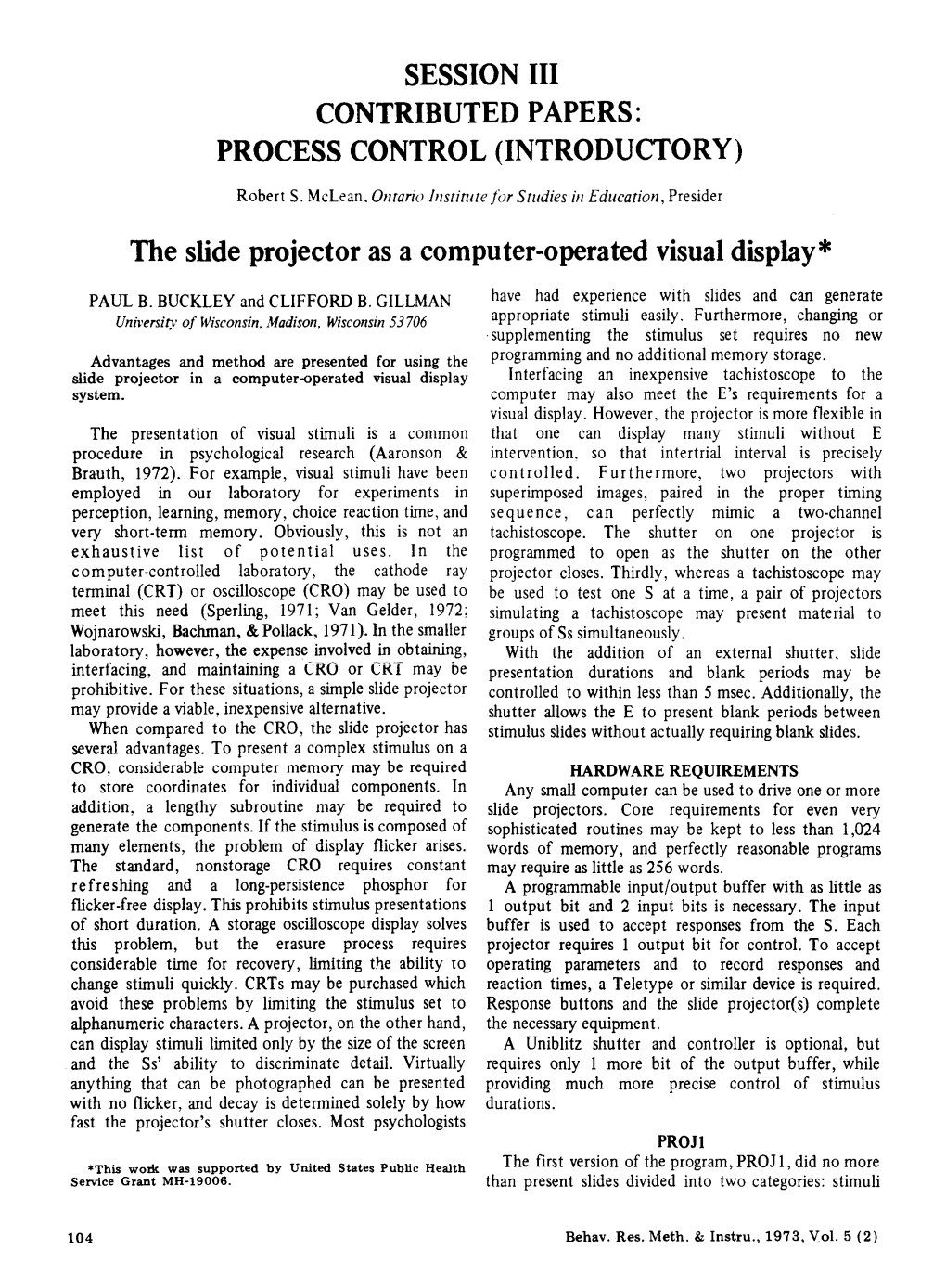 The Slide Projector As a Computer-Operated Visual Display*