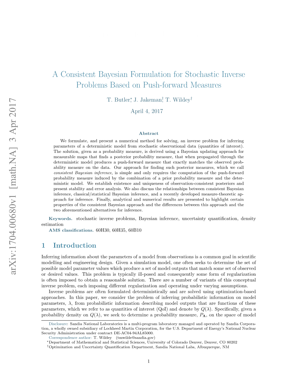 Bayesian Push-Forward Based Inference