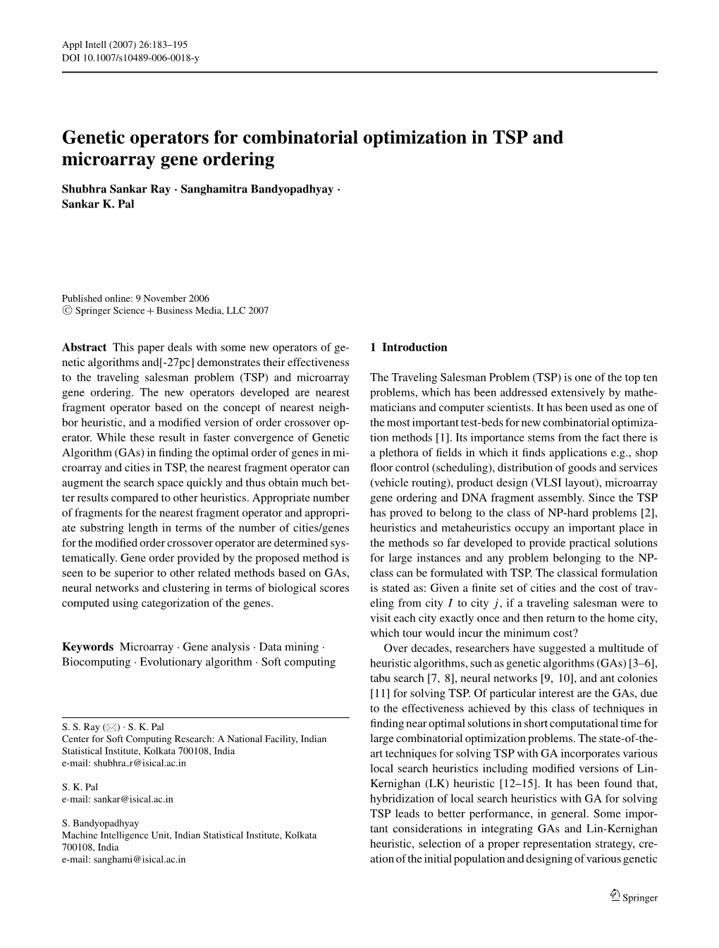 Genetic Operators for Combinatorial Optimization in TSP and Microarray Gene Ordering