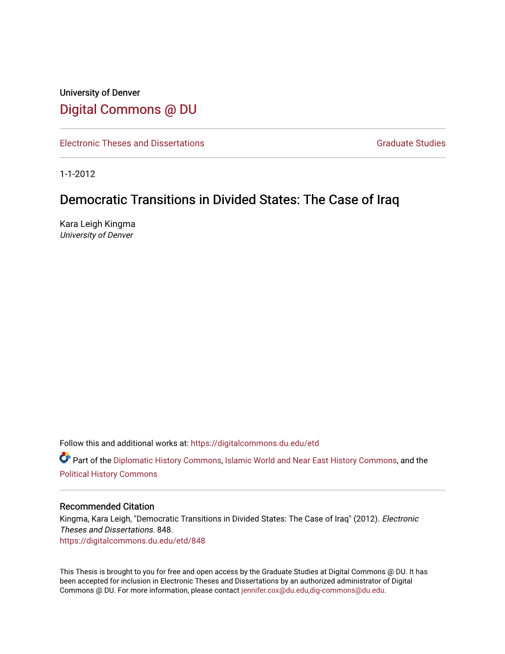 Democratic Transitions in Divided States: the Case of Iraq