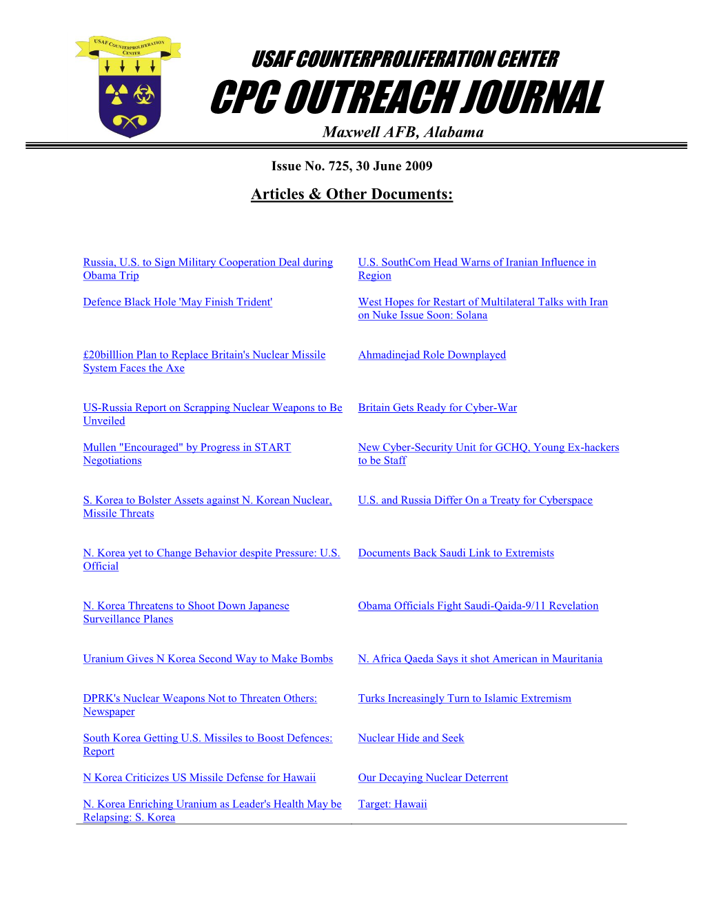 USAF Counterproliferation Center CPC Outreach Journal #725