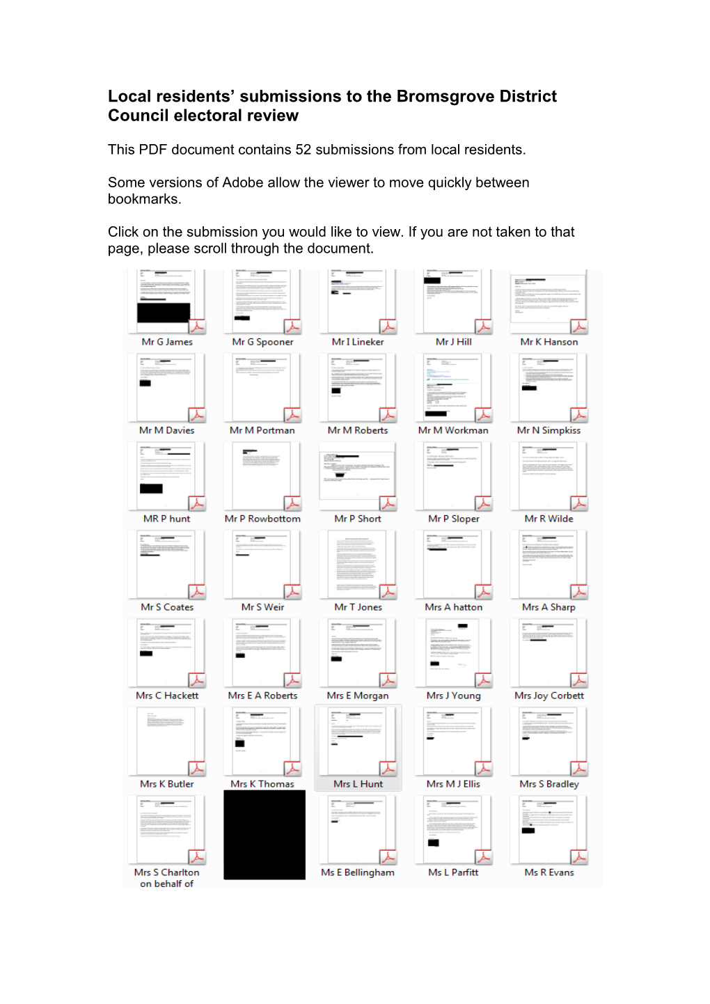 Local Residents’ Submissions to the Bromsgrove District Council Electoral Review