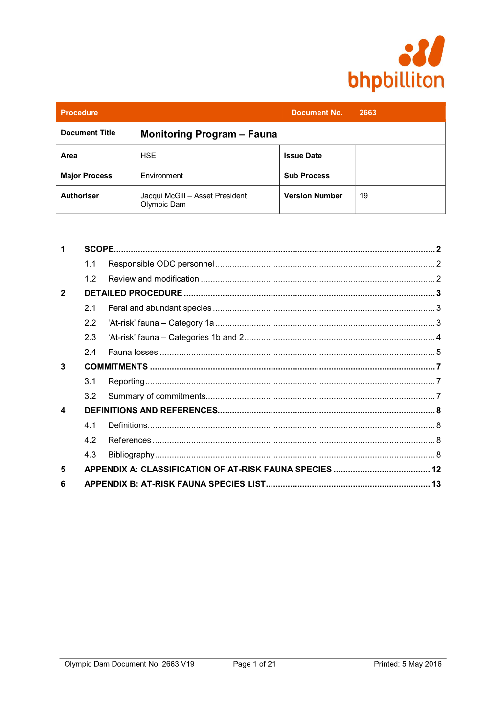 Monitoring Program – Fauna