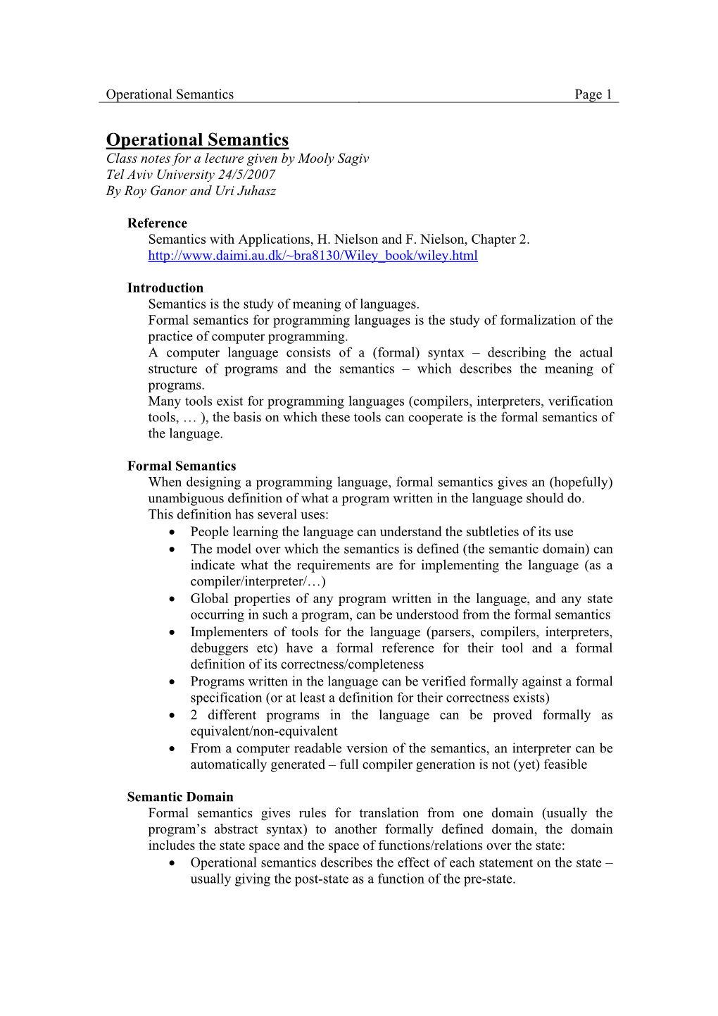 Operational Semantics Page 1