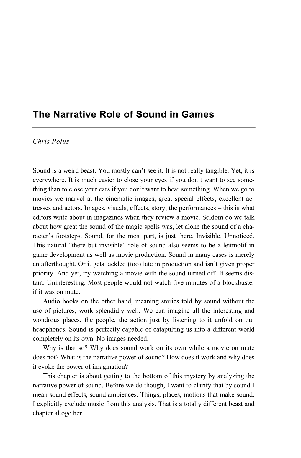 The Narrative Role of Sound in Games