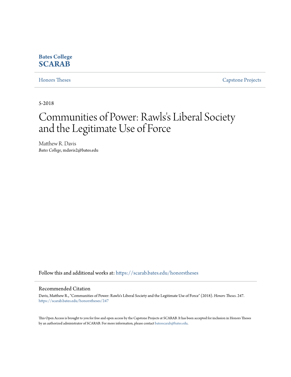 Rawls's Liberal Society and the Legitimate Use of Force Matthew R