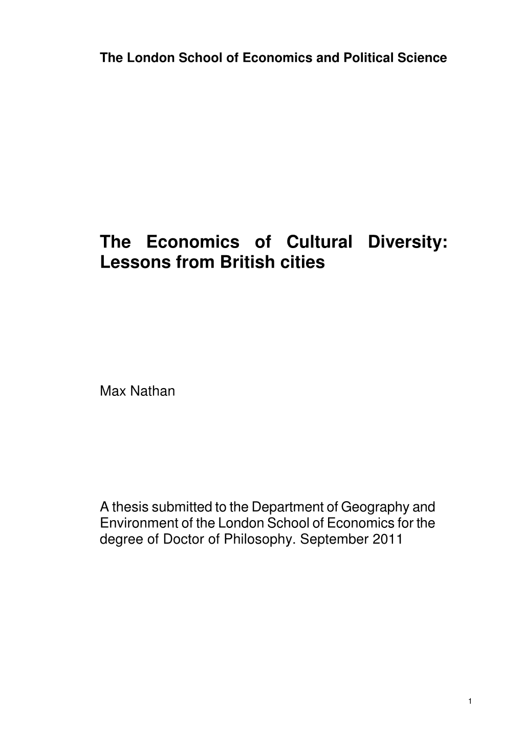 The Economics of Cultural Diversity: Lessons from British Cities