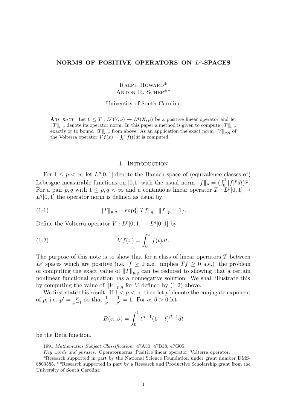 NORMS of POSITIVE OPERATORS on Lp-SPACES