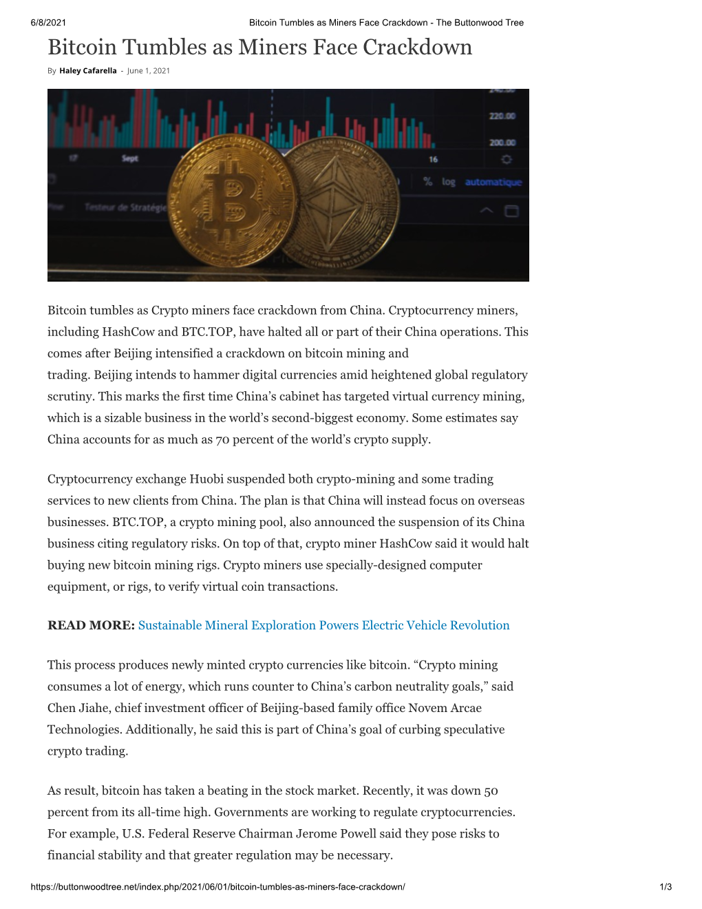 Bitcoin Tumbles As Miners Face Crackdown - the Buttonwood Tree Bitcoin Tumbles As Miners Face Crackdown