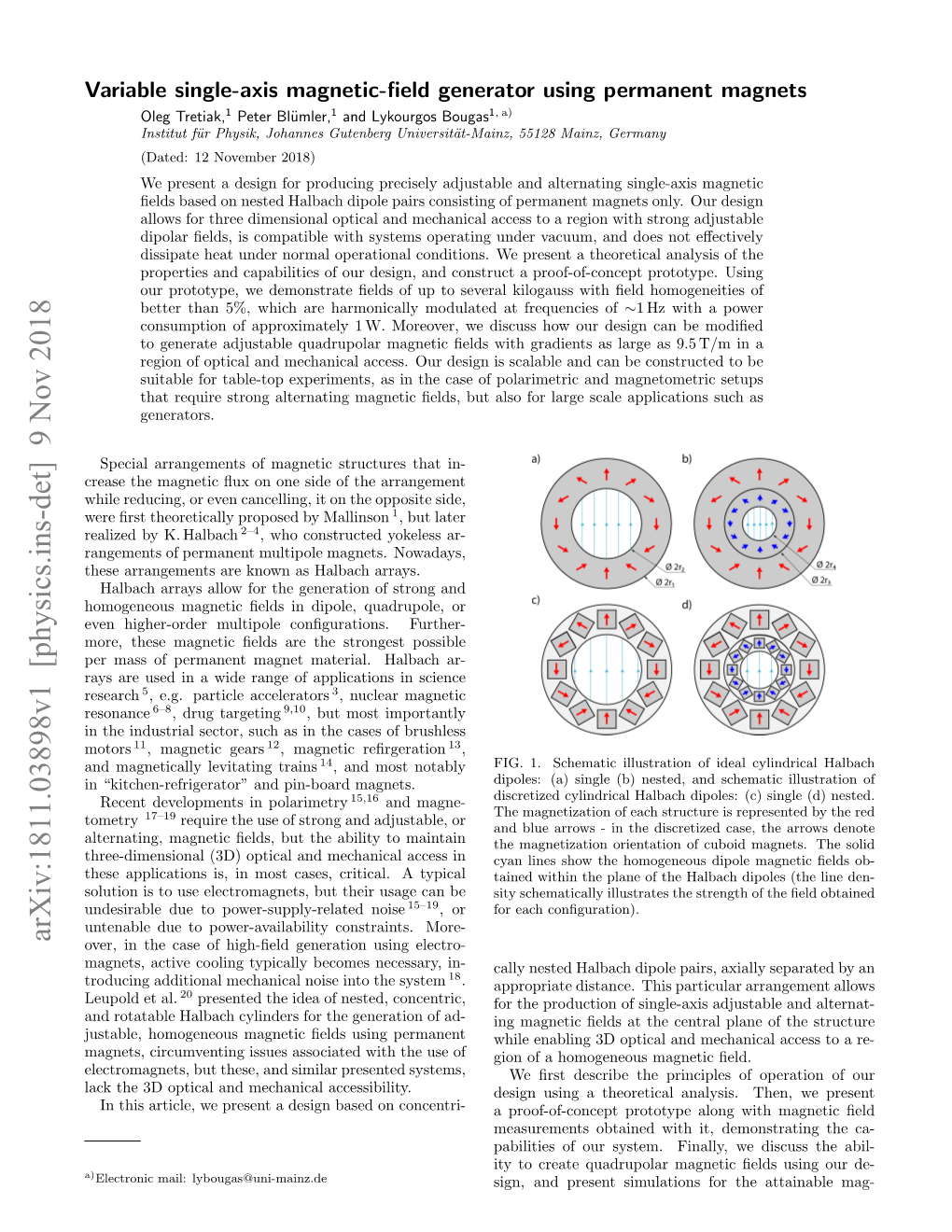 Arxiv:1811.03898V1 [Physics.Ins-Det] 9 Nov 2018