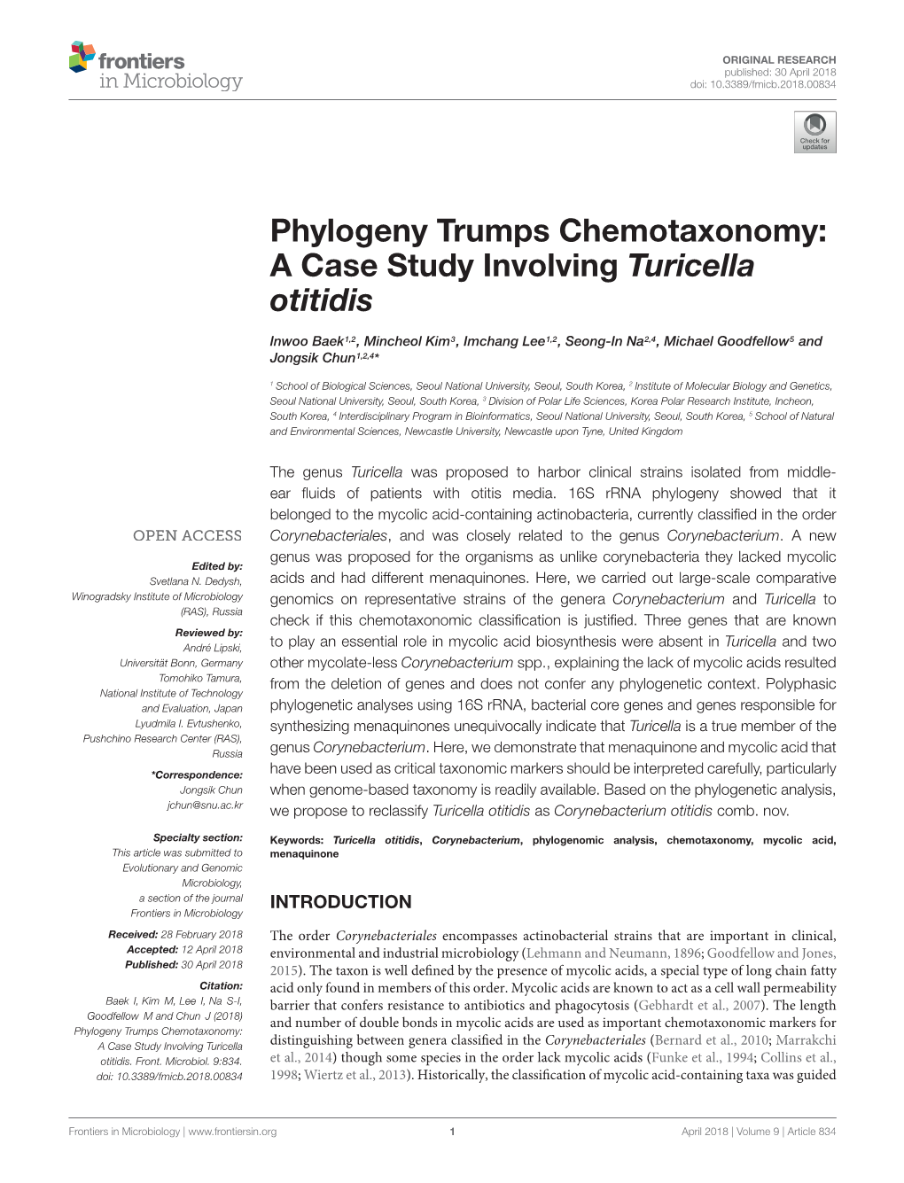 Phylogeny Trumps Chemotaxonomy: a Case Study Involving Turicella Otitidis