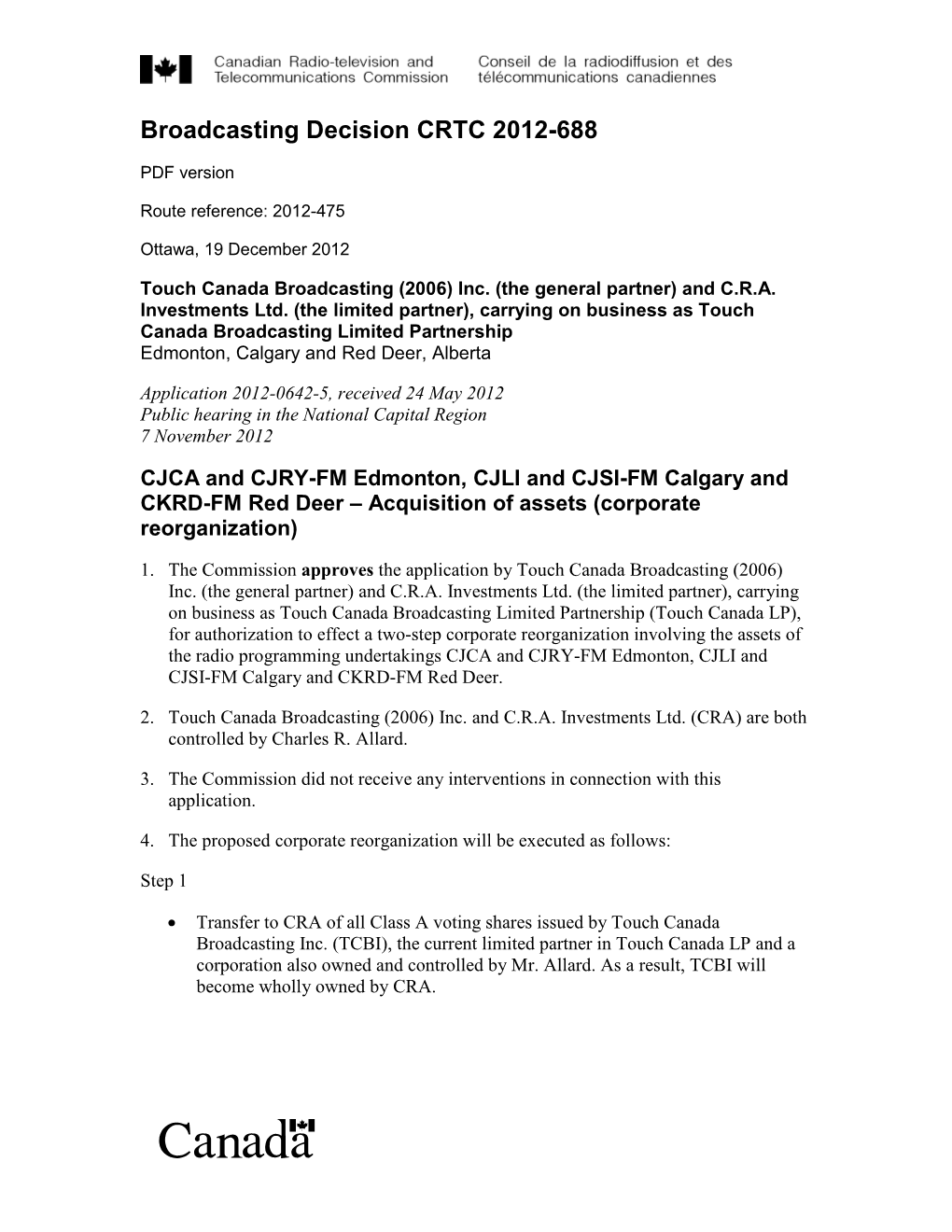 Broadcasting Decision CRTC 2012-688