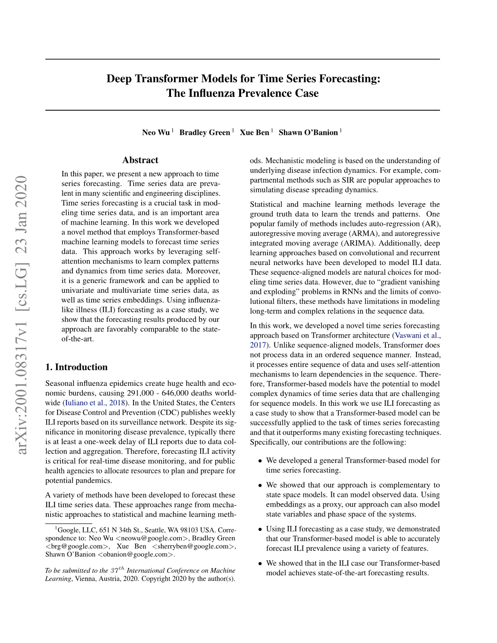 Deep Transformer Models for Time Series Forecasting:The Influenza