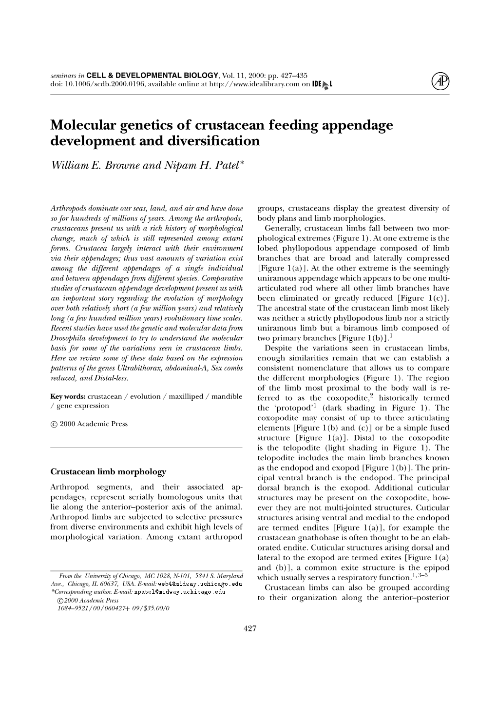 Molecular Genetics of Crustacean Feeding Appendage Development and Diversification