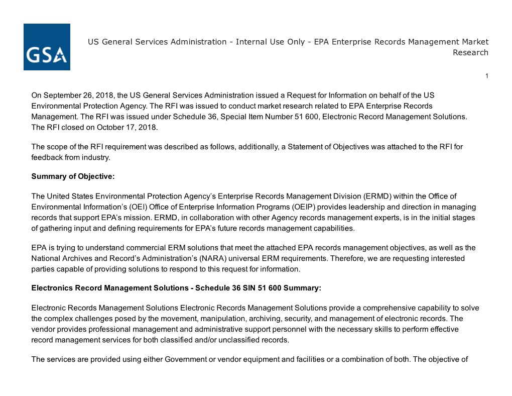 EPA Enterprise Records Management Market Research