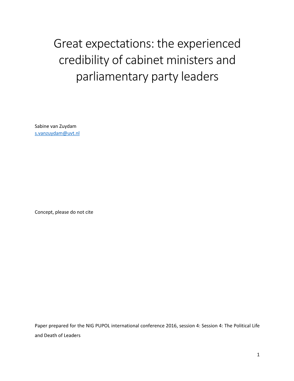 Great Expectations: the Experienced Credibility of Cabinet Ministers and Parliamentary Party Leaders