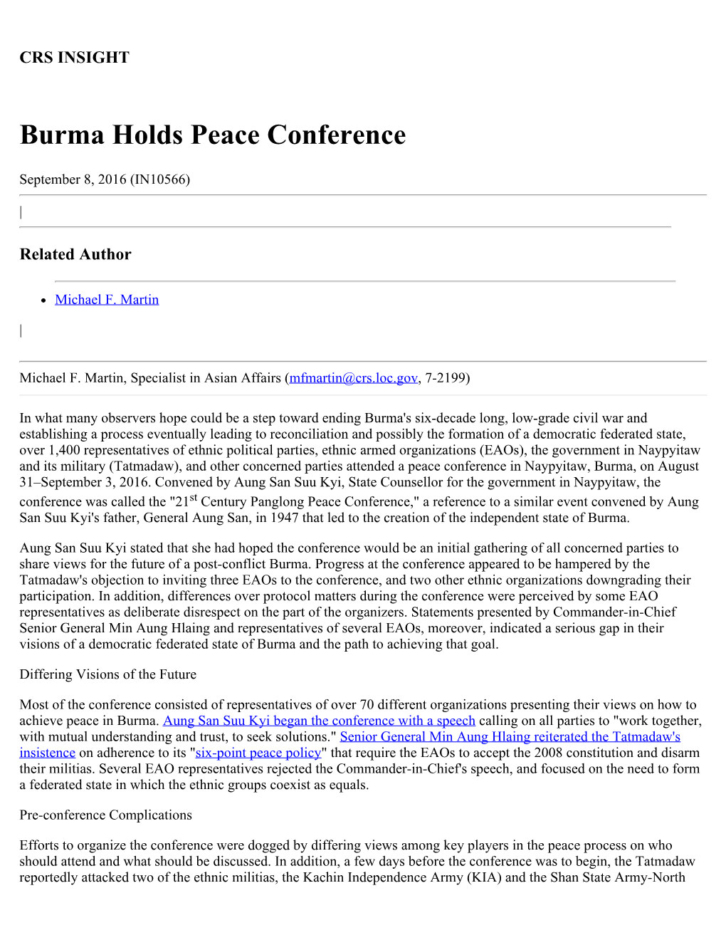 Burma Holds Peace Conference