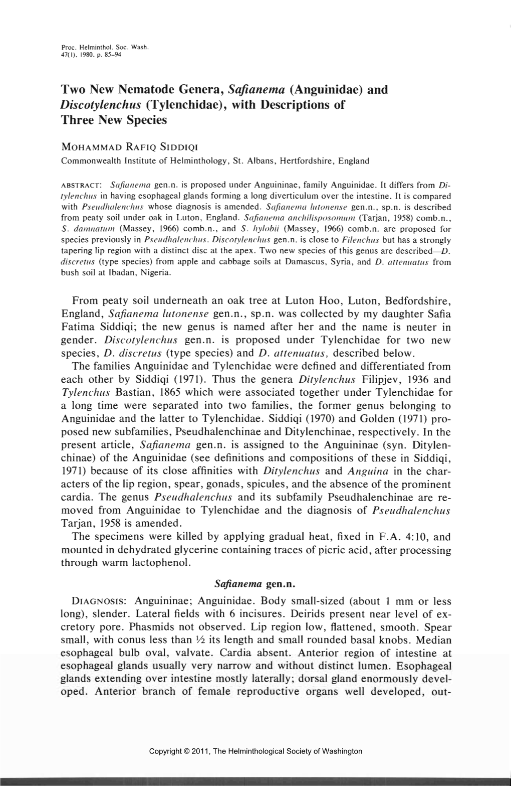 Two New Nematode Genera, Safianema (Anguinidae) and Discotylenchus (Tylenchidae), with Descriptions of Three New Species