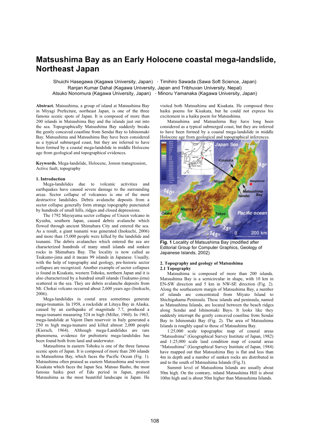 Matsushima Bay As an Early Holocene Coastal Mega-Landslide, Northeast Japan