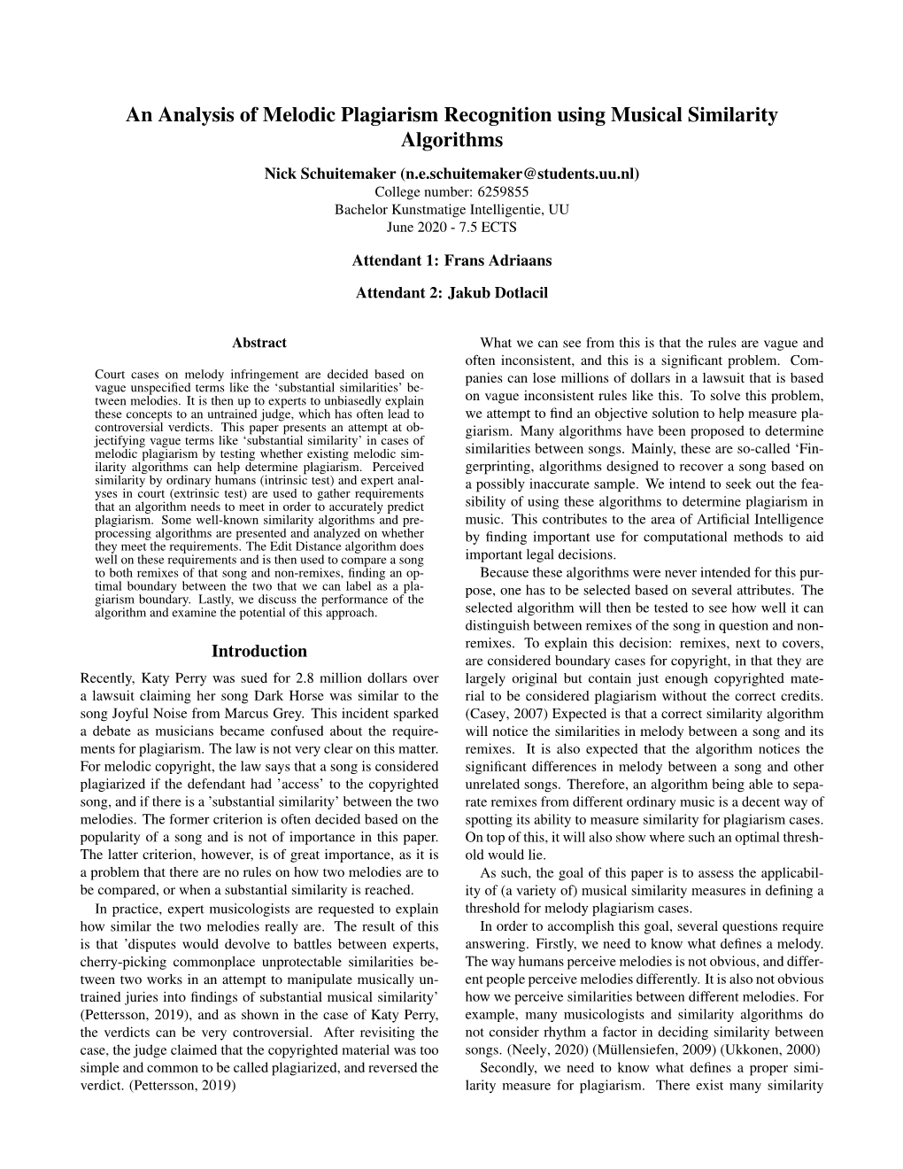 An Analysis of Melodic Plagiarism Recognition Using Musical