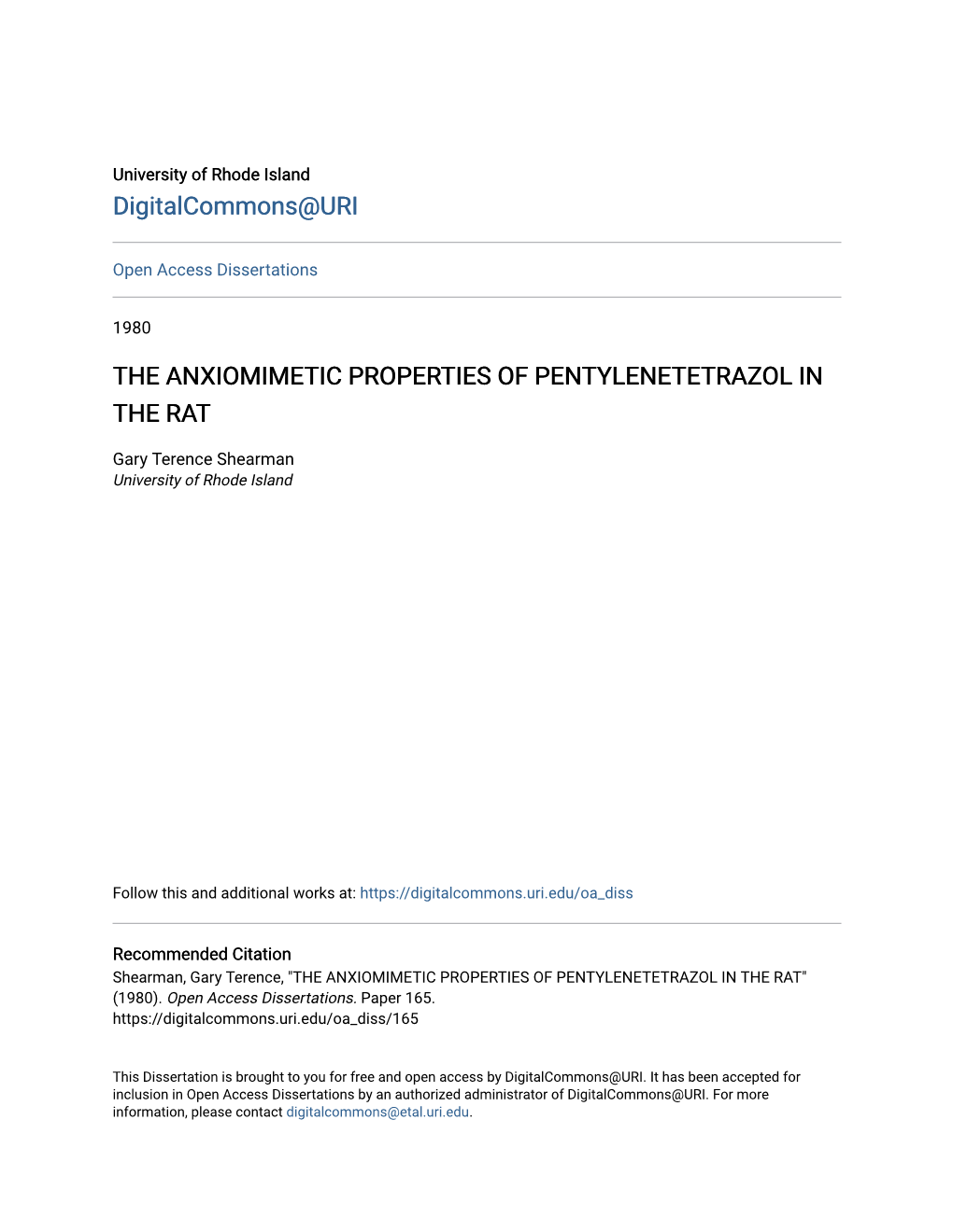 The Anxiomimetic Properties of Pentylenetetrazol in the Rat