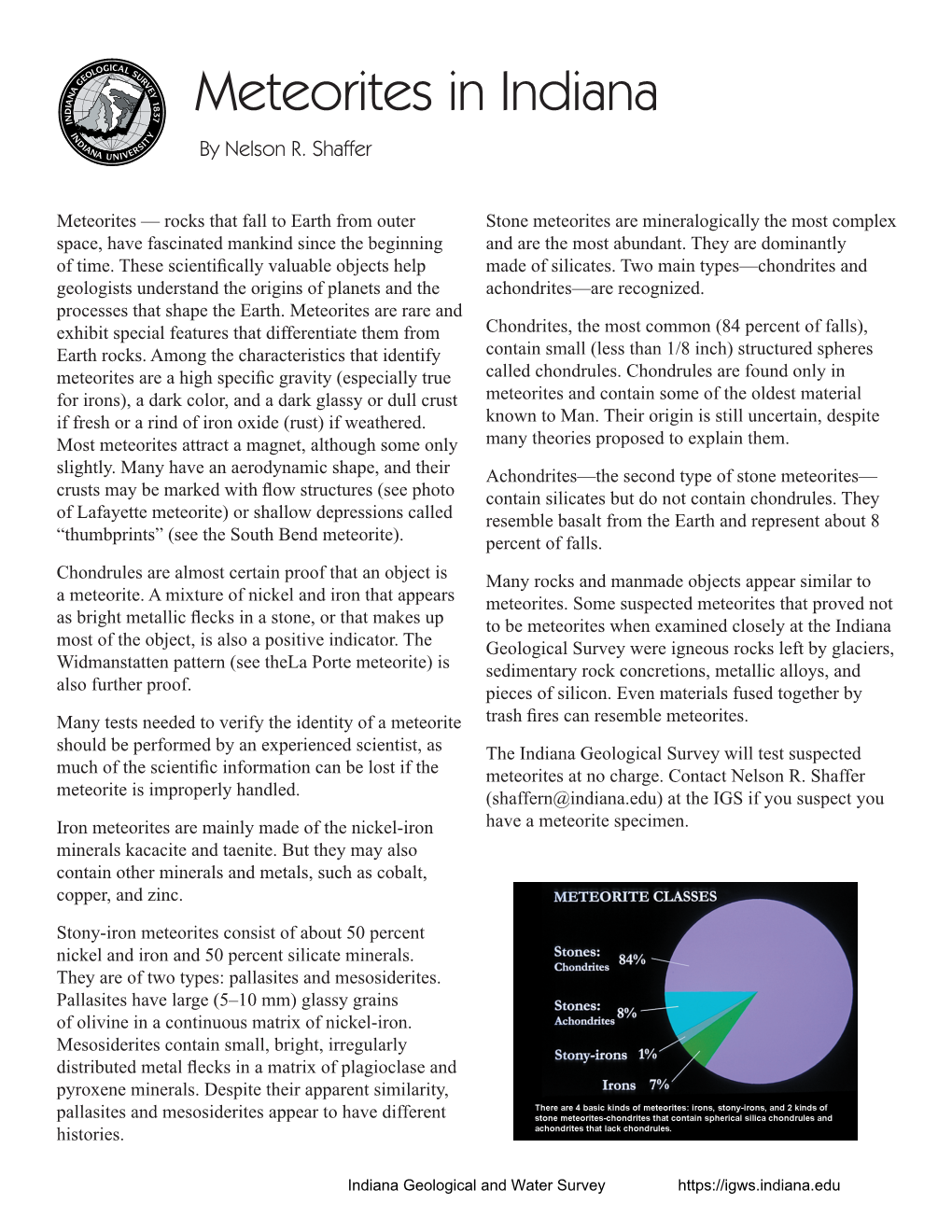 Indiana Geological and Water Survey Meteorites in Indiana