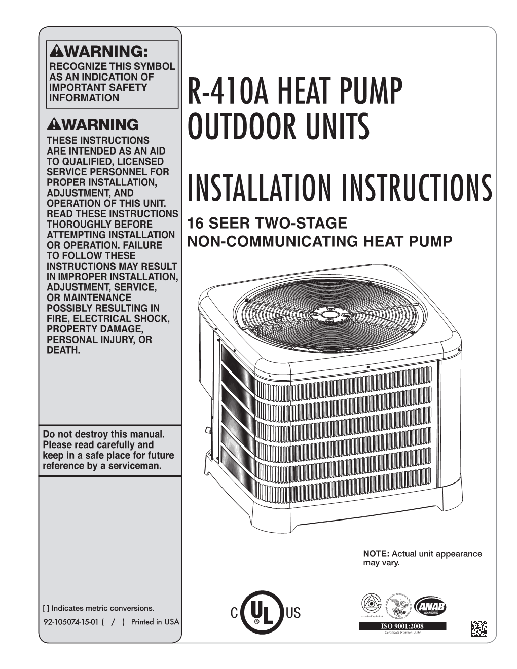 R-410A Heat Pump Outdoor Units