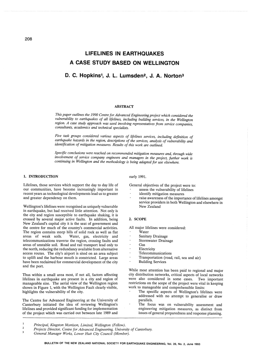 Lifelines in Earthquakes a Case Study Based on Wellington