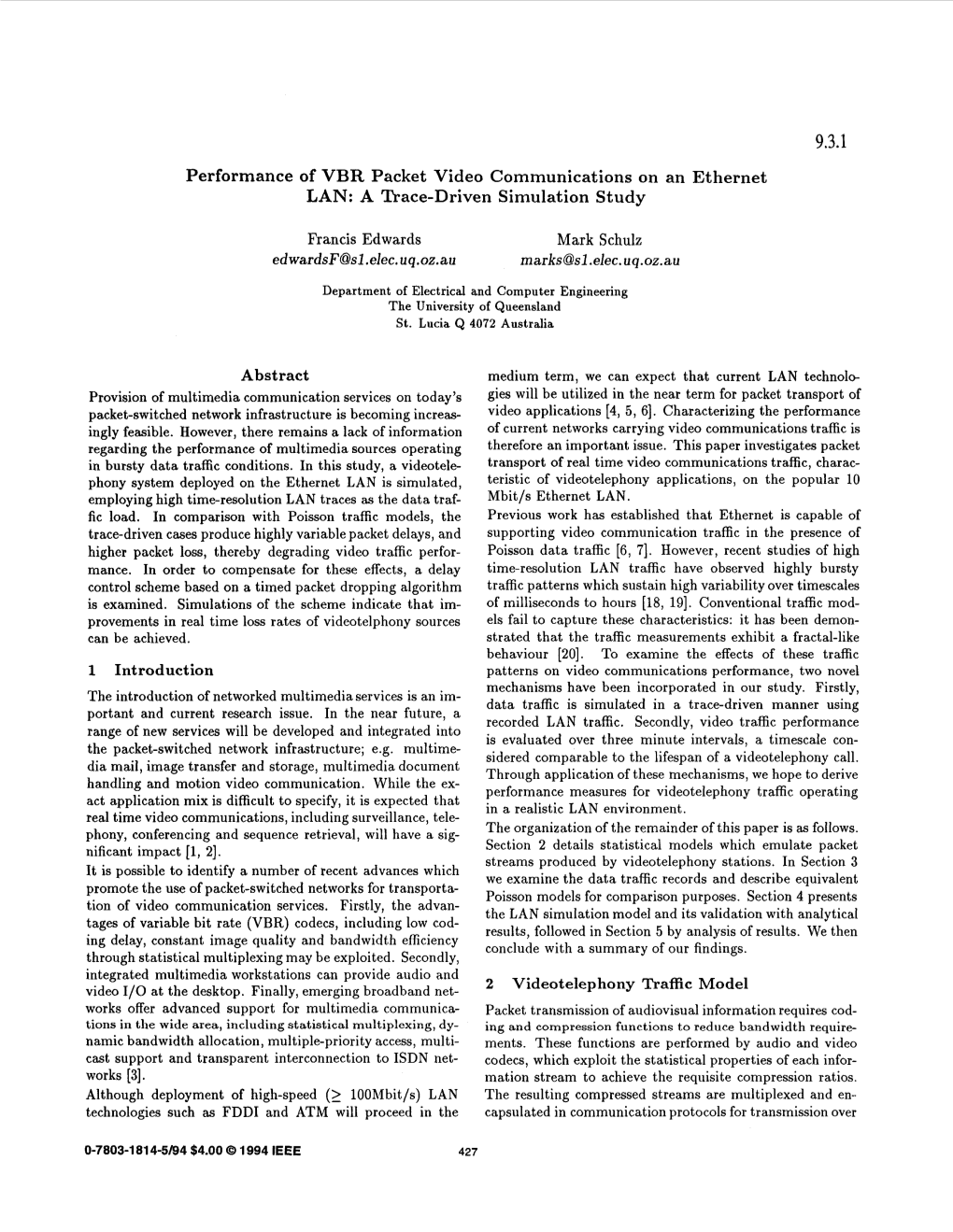 Performance of VBR Packet Video Communications on an Ethernet LAN: a Trace-Driven Simulation Study