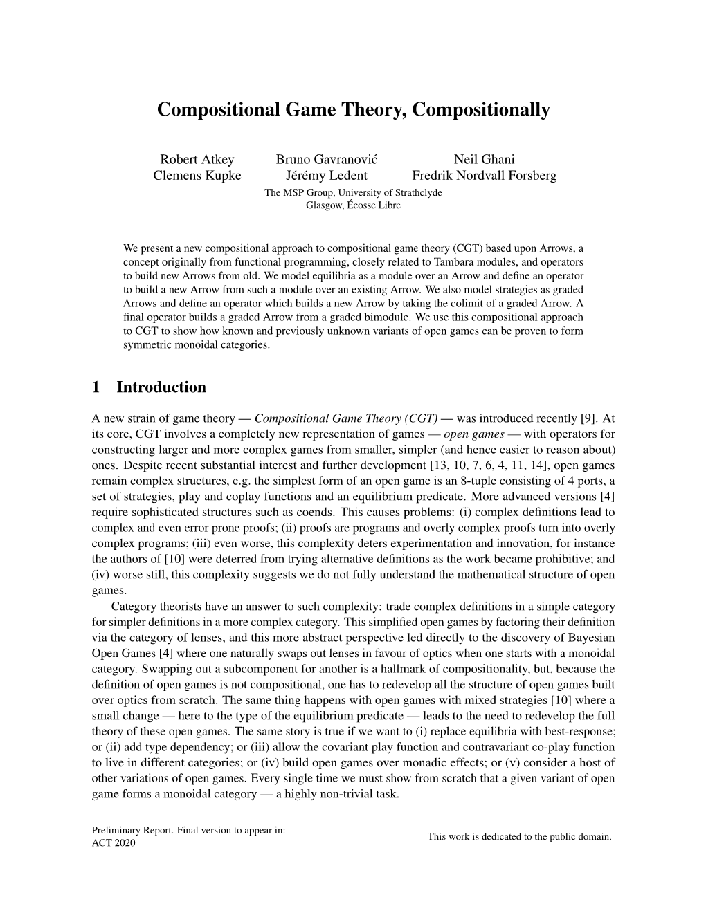 Compositional Game Theory, Compositionally
