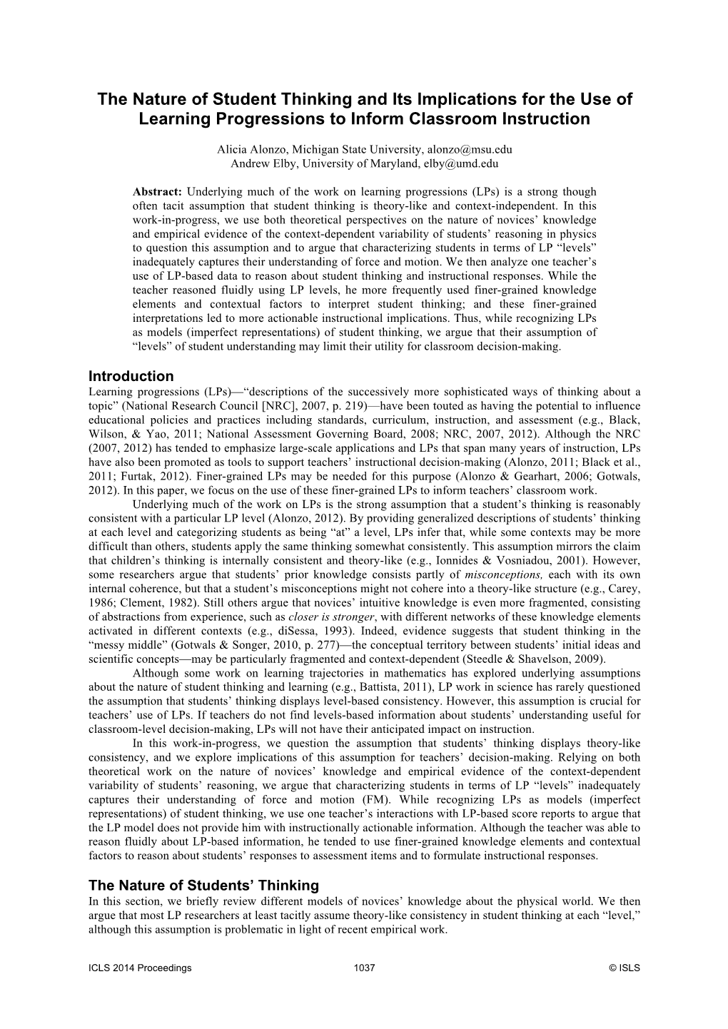 The Nature of Student Thinking and Its Implications for the Use of Learning Progressions to Inform Classroom Instruction