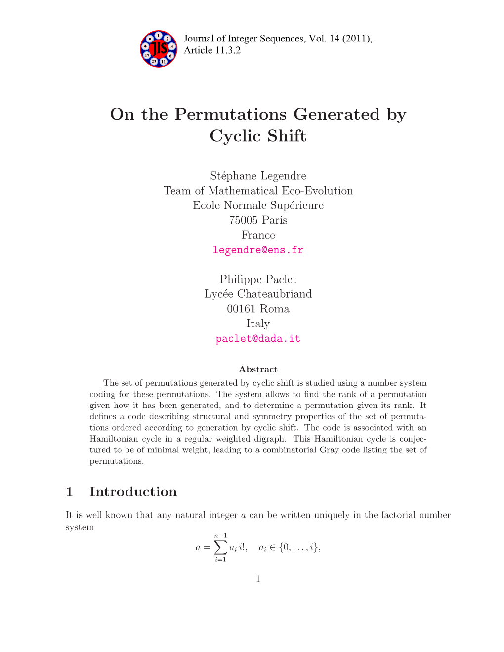 On the Permutations Generated by Cyclic Shift