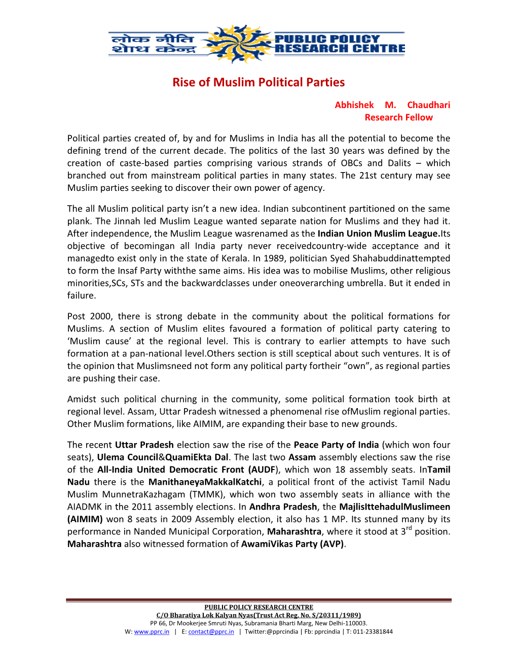 Rise of Muslim Political Parties