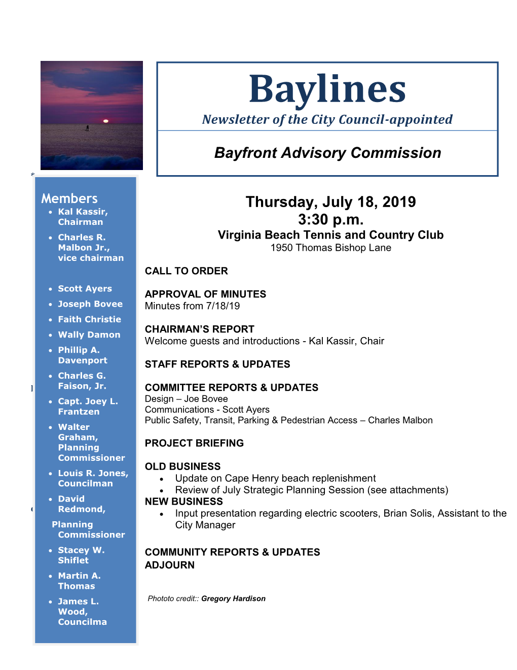 Baylines Newsletter of the City Council-Appointed