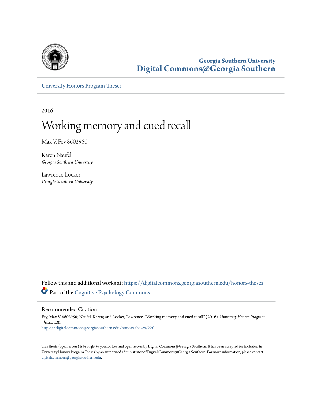 Working Memory and Cued Recall Max V