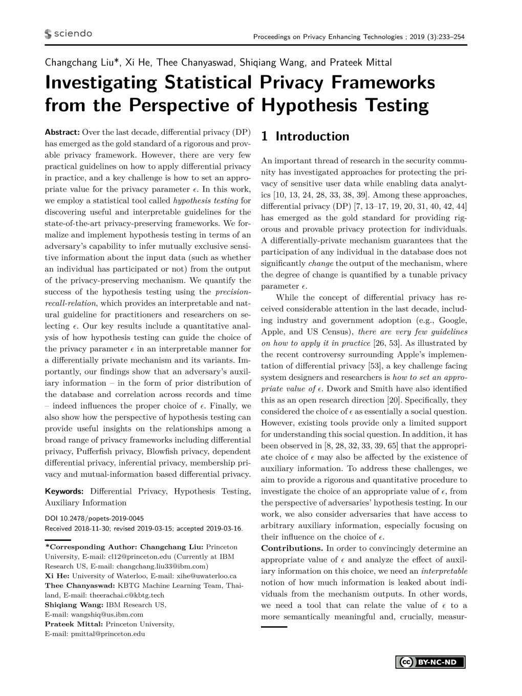 Investigating Statistical Privacy Frameworks from the Perspective of Hypothesis Testing 234 Able Quantity
