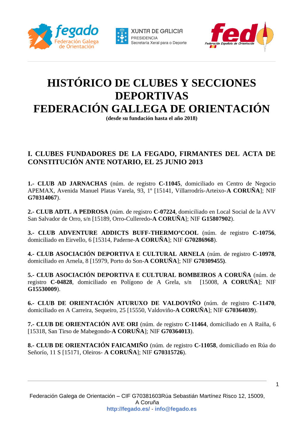 FEDERACIÓN GALLEGA DE ORIENTACIÓN (Desde Su Fundación Hasta El Año 2018)